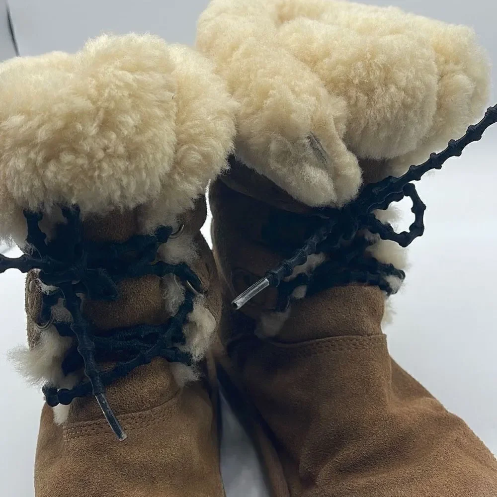 UGG Australia Girls Sheepskin Winter Boots Leather S/N 3285 Brown Size 5